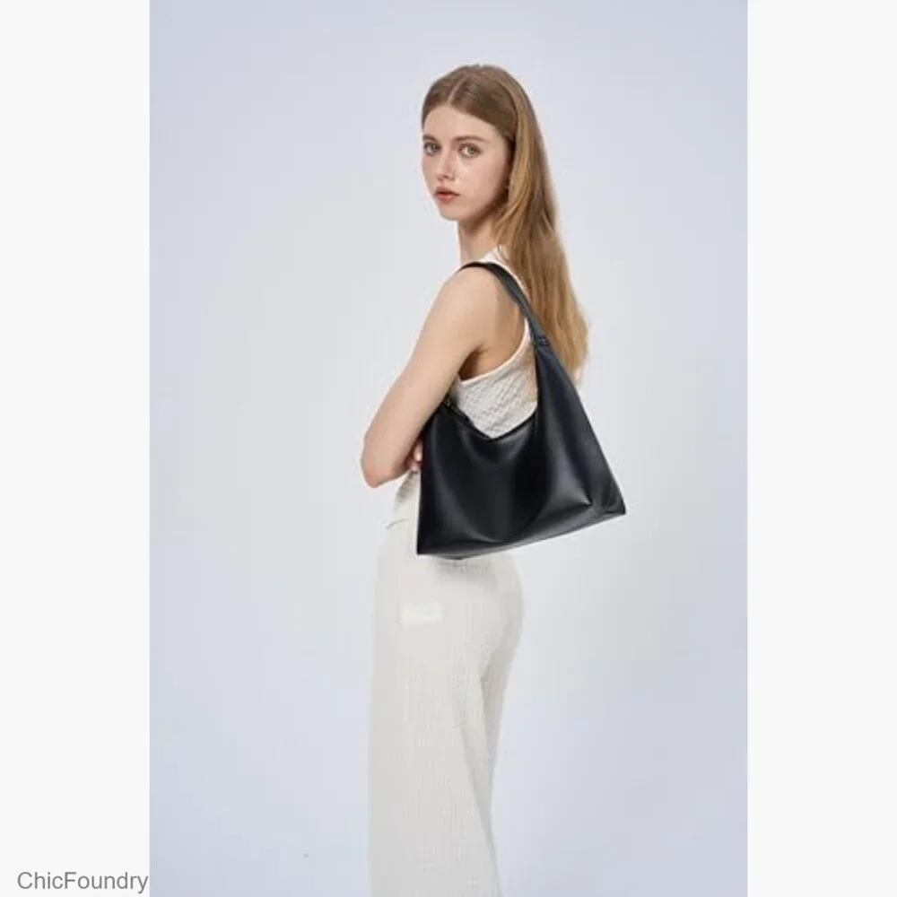 Small Hobo Bag PU Leather Shoulder Purse with Zipper Compartments